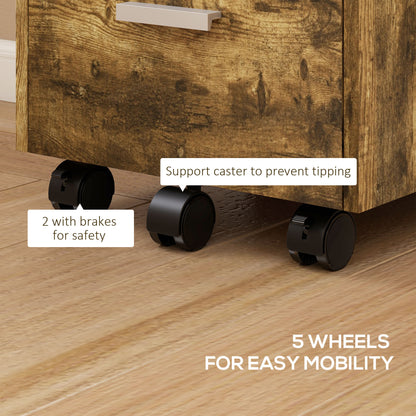 3 Drawer Filing Cabinet, Rolling File Cabinet with Edged Top for Letter, A4 Size, Hanging File Folders, Rustic Brown