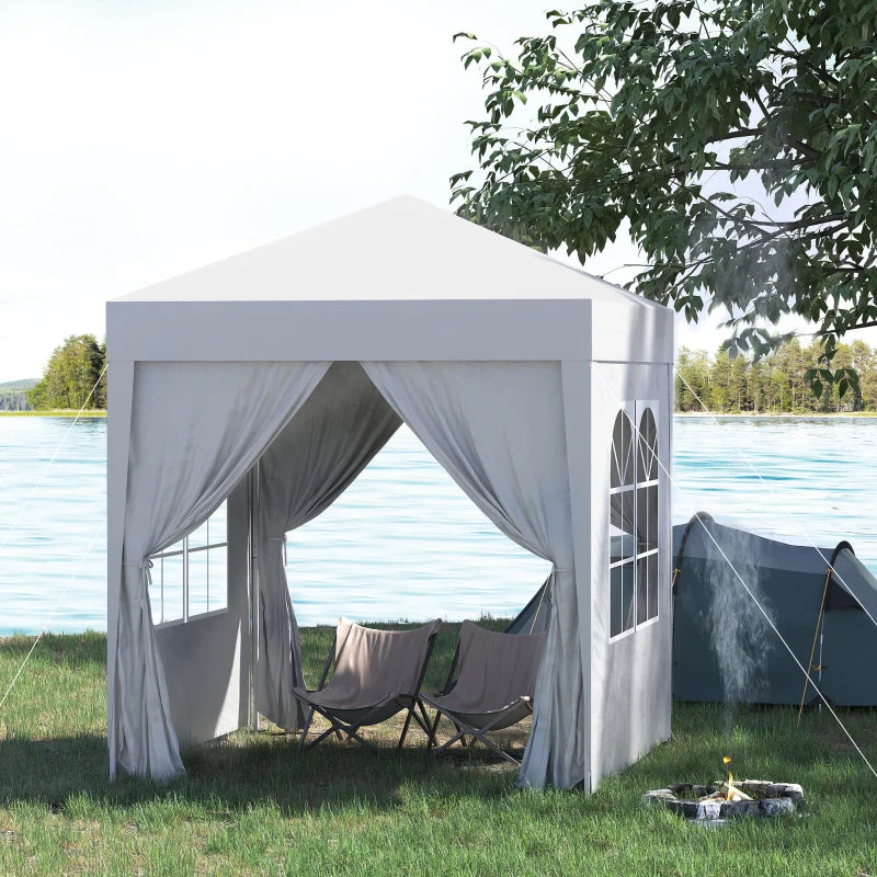 2x2m Pop-Up Gazebo | Oxford Canopy | Powder-Coated Steel Frame | 4 Removable Side Walls | 2 Zipped Walls & 2 Pane Walls | Velcro Attachment | UV & Water-Resistant | Carrying Bag | 2x2x2.45m | White