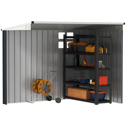 Outsunny 7.6 x 4ft Garden Metal Shed, Outdoor Storage Shed with Window, 2 Vents and Lockable Door for Garden, Patio, Dark Grey