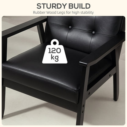 Vintage Retro Style Accent Chair, with Faux Leather Seat - Black