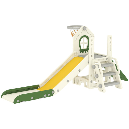 Kids Foldable 4-in-1 Toddler Slide | Climber | Basketball Hoop | Storage Basket | No Tools Assembly | Indoor Play | Ages 1-3 | Cream White