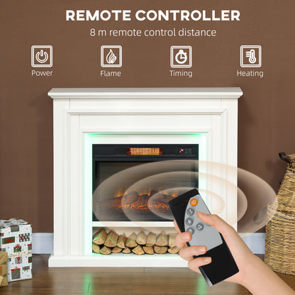 Electric Fireplace with RGB LED Lights, Realistic Flame Effect & 3 Brightness Levels, 1800W Inset Electric Fire and Mantel Reach up to 30 m² Space with Remote & Timer for Living Room, White