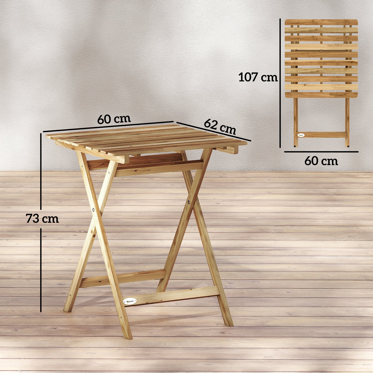 Outsunny Outdoor Coffee Table Foldable Wooden Garden Table for Patio Balcony Natural Wood