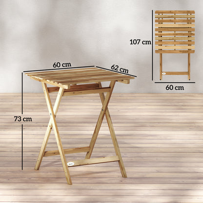 Outsunny Outdoor Coffee Table Foldable Wooden Garden Table for Patio Balcony Natural Wood