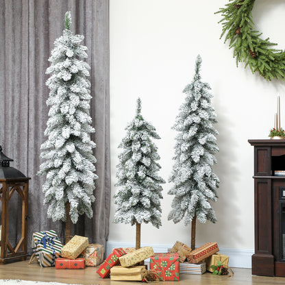 Set of 3 Pencil Flocked Christmas Tree, 3ft 4ft 5ft