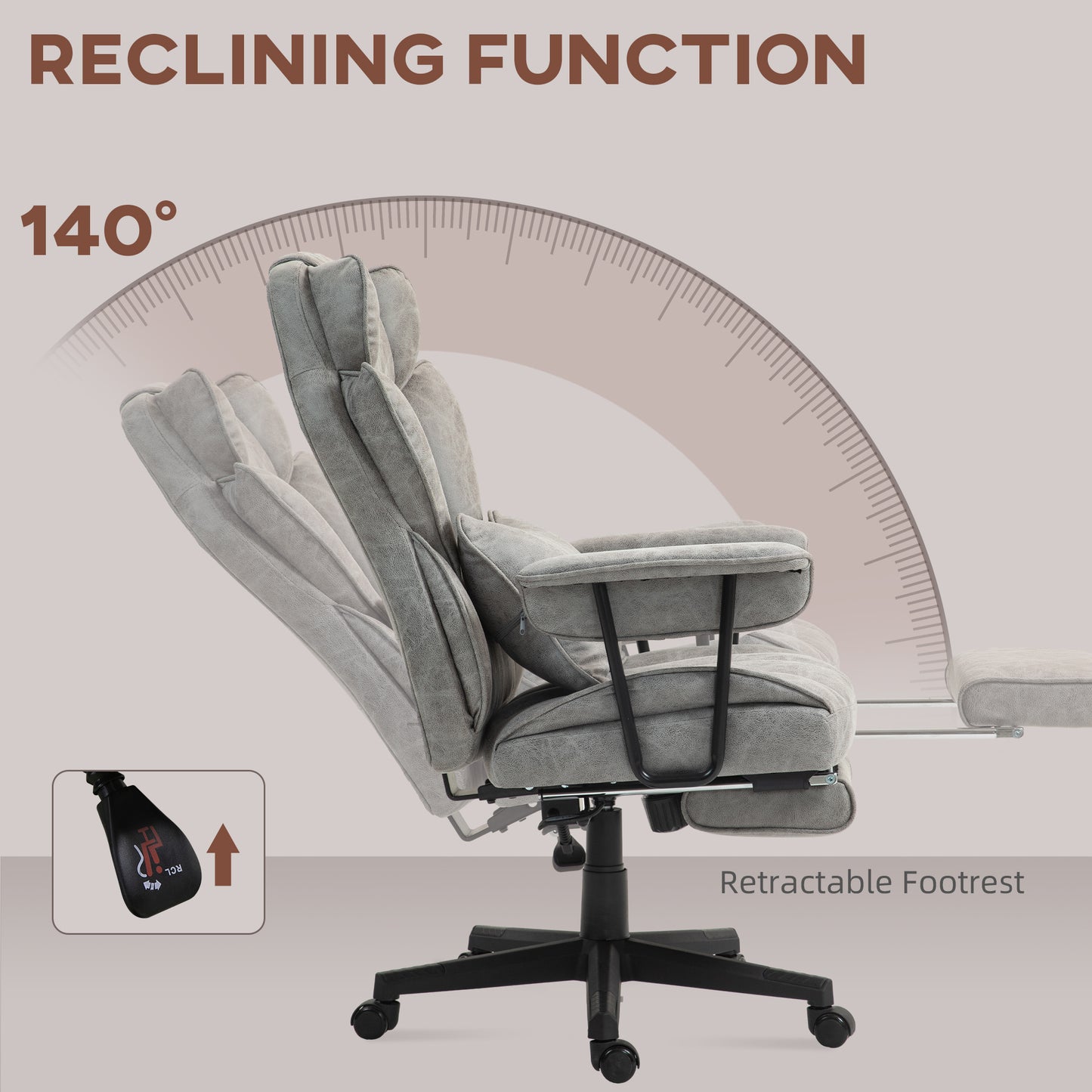 Executive Office Chair, Ergonomic Desk Chair with Foot Rest, Lumbar Support, Reclining Function and Wide Seat, Grey