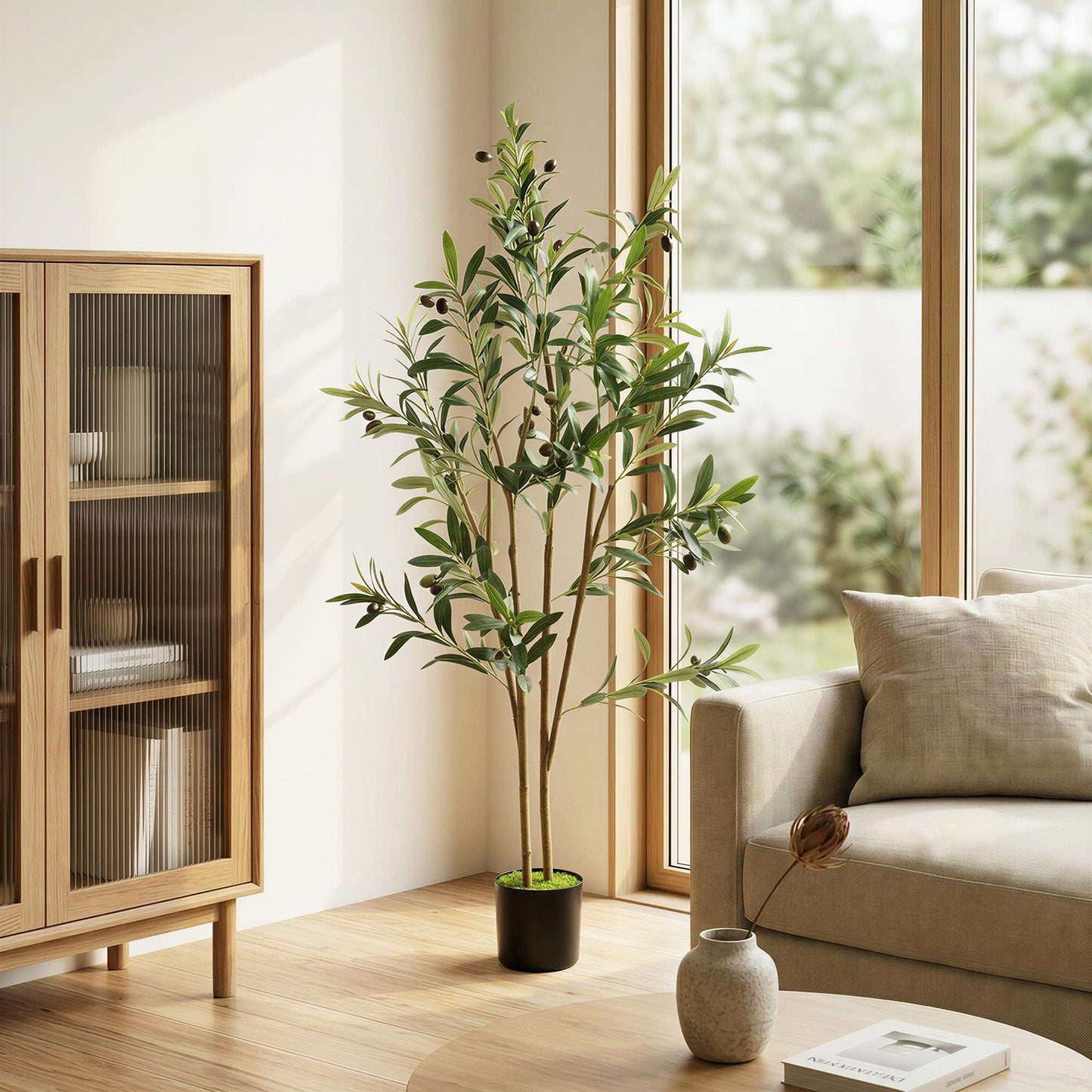 Artificial Olive Tree | 120cm | 303 Silk Leaves | Shapeable Branches | Cement Pot | No Maintenance | Green