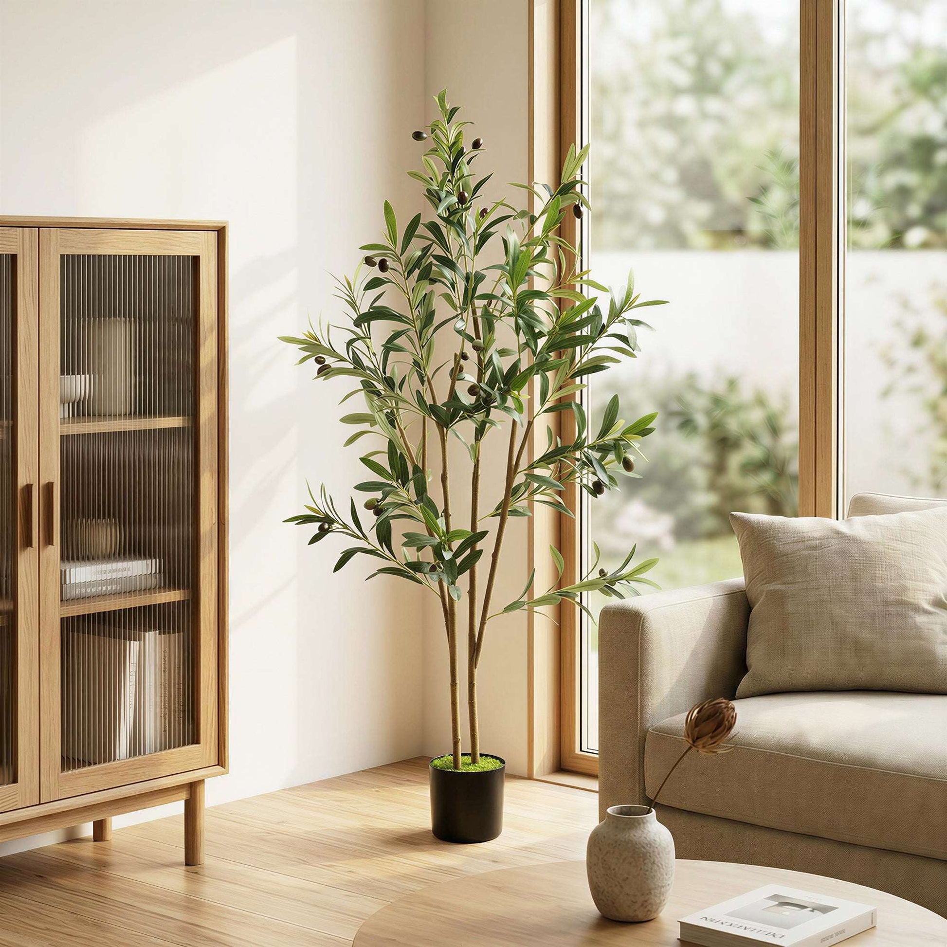 Artificial Olive Tree | 120cm | 303 Silk Leaves | Shapeable Branches | Cement Pot | No Maintenance | Green