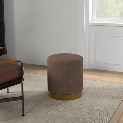 Corduroy Fabric Round Footstool, Modern Upholstered Foot Stool for Living Room, Entryway, Light Brown
