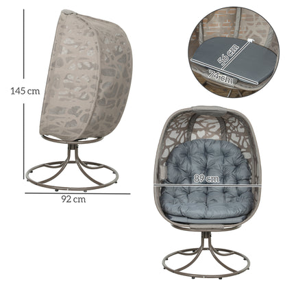 Swivel Egg Chair with Cushions, Foldable Basket Seat and Metal Frame, Indoor Outdoor Lounge Chair for Balcony, Patio and Living Room