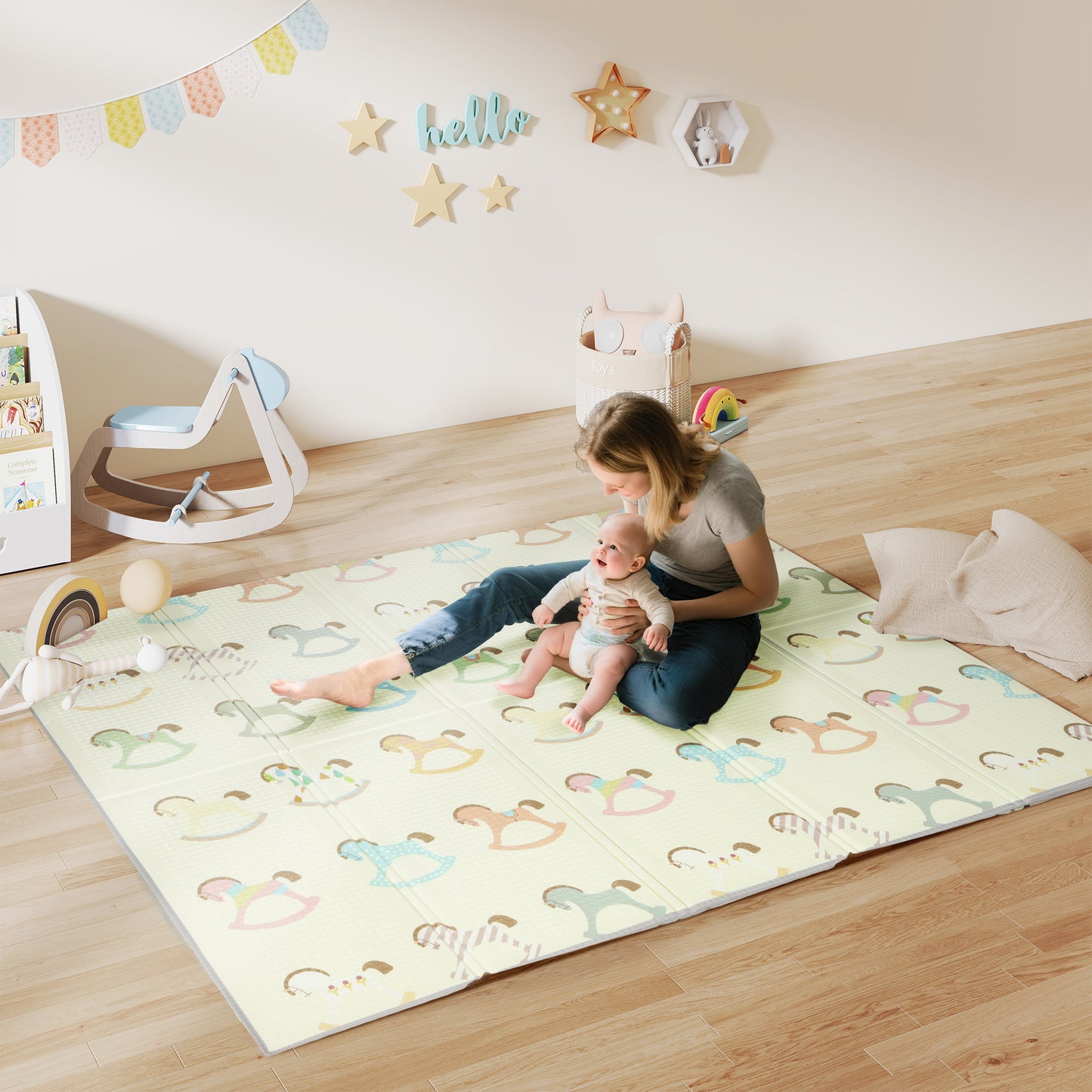 AIYAPLAY Foldable Double-Sided Baby Play Mat, for Toddlers, Bedrooms, Nurseries, Playrooms