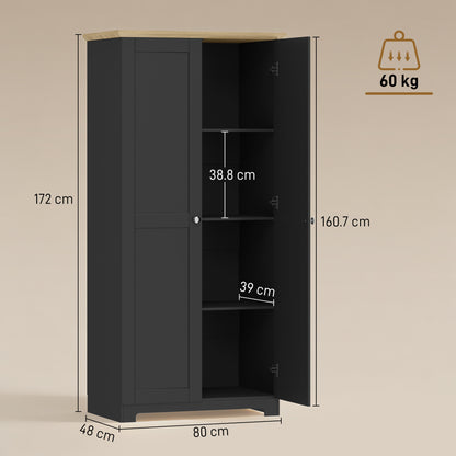 Freestanding Kitchen Cupboard | 172cm | 4 Shelves | 2 Doors | Wall Fixings | 30kg per Tier | MDF | Black