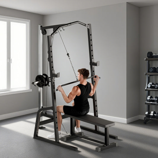 SPORTNOW Power Cage Rack with 15-Level Squat Rack, Cable Crossover Machine Pulley System, Pull up Stand and Push up Stand