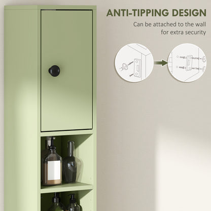 Kleankin 180cm Slim Bathroom Cabinet, with Drawer, Shelves and Cupboards - Green