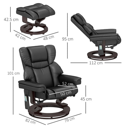 Massage Recliner Chair with Footstool, Upholstered Reclining Armchair with Adjustable Backrest, Steel Frame and Wood Base, Swivel Chair