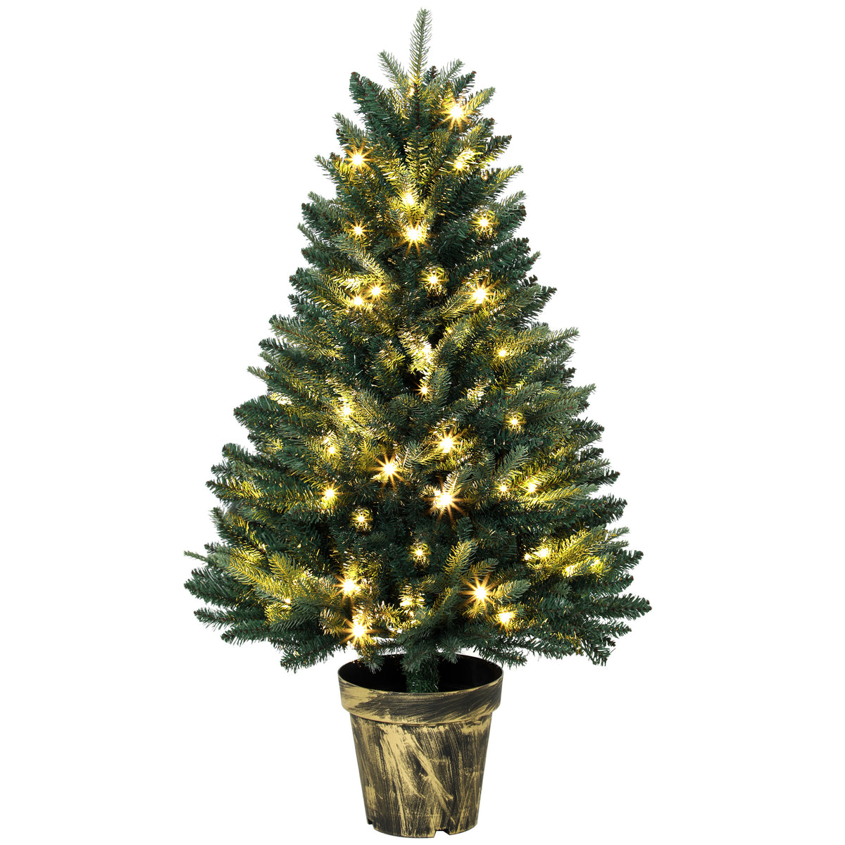 4ft Pre-Lit Artificial Christmas Tree | 750 PE & PVC Branch Tips | 80 Warm White LED Lights | Flame-Retardant | Metal Pole & Decorative Pot Base | 30–40 Min Setup | Φ62x120cm | Indoor | Green