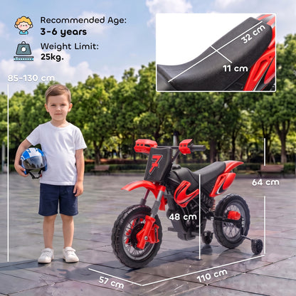AIYAPLAY 12V Kids Electric Ride-On Motorbike | Red, Orange or Green | Dual 35W Motors, Training Wheels & Rear Suspension | Ages 3–6