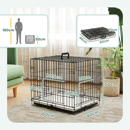 Foldable Dog Crate XS | 2 Doors | Soft Washable Cushion | Removable ABS Tray | Extra Small Dogs up to 4kg | 60 x 40 x 50cm | Black