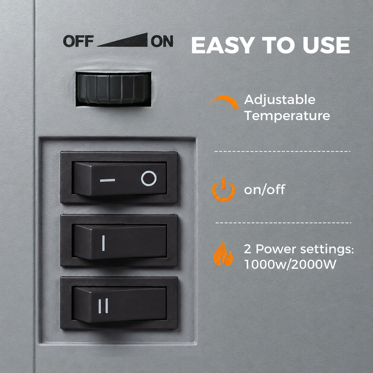 Freestanding Electric Fireplace Heater | 3D Flame Effect | 1000W/2000W | Adjustable Thermostat | Grey & White