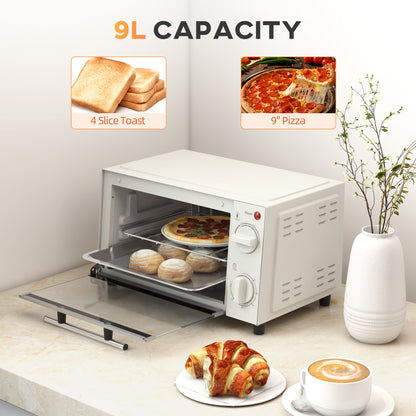 Mini Oven, 9L Countertop Electric Grill, Toaster Oven with Adjustable Temperature, Timer, Baking Tray and Wire Rack, 750W, Cream