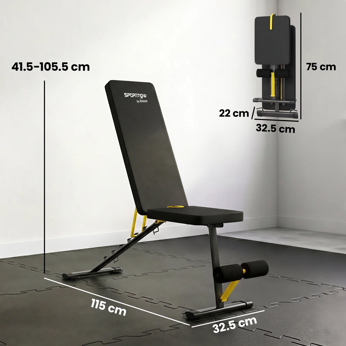 Adjustable Weight Bench | 300kg Capacity | Incline Decline Flat | 7 Backrest Positions | Resistance Bands | Foldable | Yellow