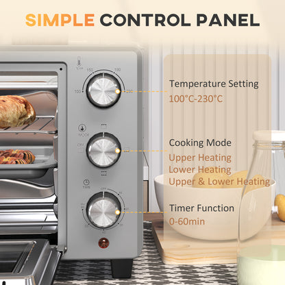 21L Mini Countertop Oven, 100°C-230°C Adjustable Temp - Silver Tone