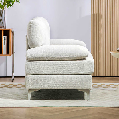 2 Seater Sofa, Modern Fabric Loveseat with Spring Cushion and Metal Legs, Small Couch for Living Room, Bedroom, Home Office, Reception, Cream White