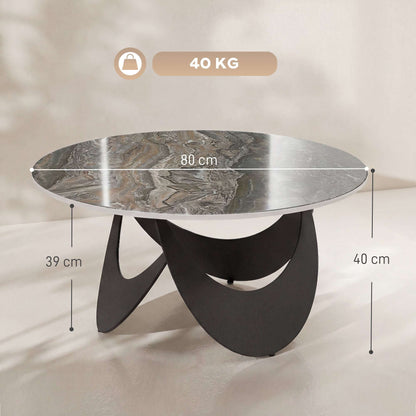Sintered Stone Coffee Table | 80x80x40cm | Heat Resistant | Water-Glazed | Welded Metal Frame | Adjustable Feet | 40kg | Brown & Black