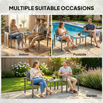 3 Piece Garden Bistro Set | 2 Chairs & Table | HDPE Surfaces | Powder Coated Steel Frame | Weather Resistant | 120kg | Dark Grey