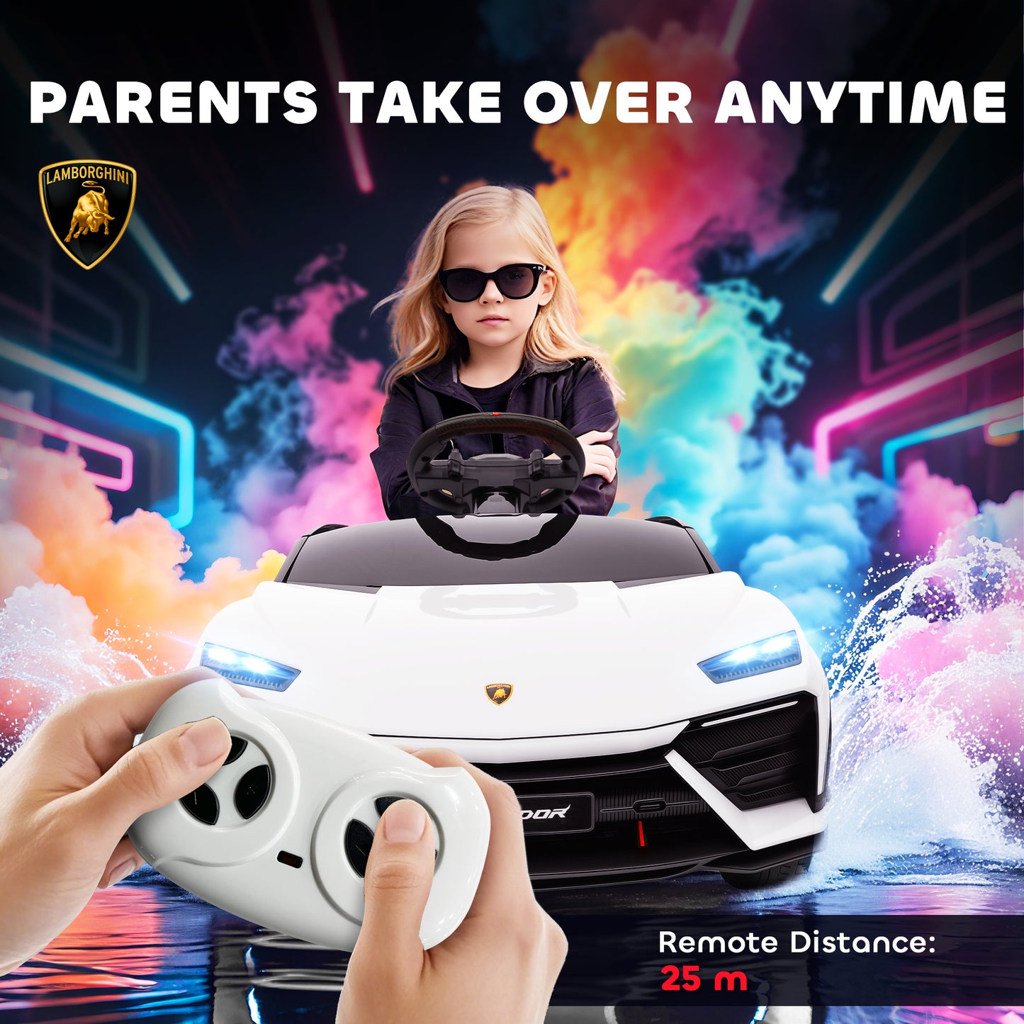 AIYAPLAY 12V Licensed Lamborghini Electric Cars for Kids, Ride On Car with Remote Control for 3-6 Years Old