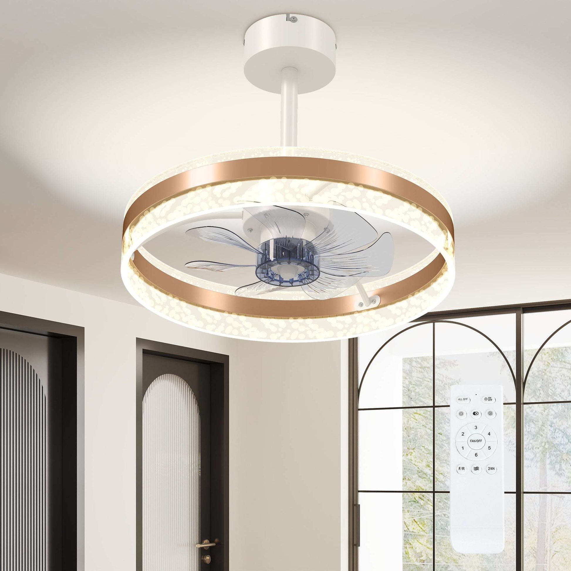 Ceiling Fan with LED Light and Remote - Gold Tone