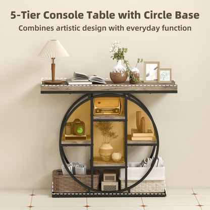 Industrial Console Table with Storage Shelves - Rustic Brown