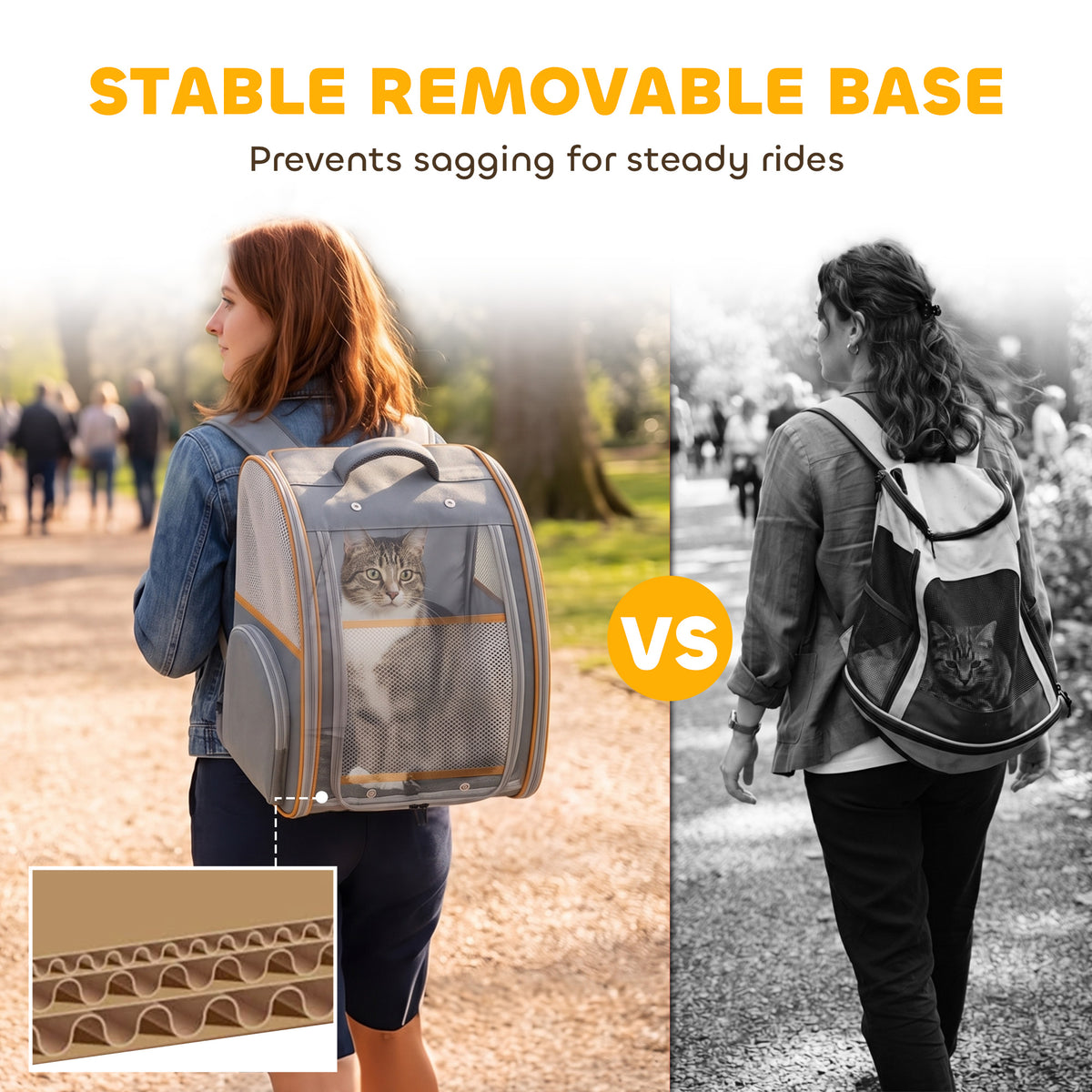 Foldable Pet Backpack Carrier | Breathable Mesh Windows | Removable Rigid Base | 600D Waterproof Oxford | Side Storage | 37.5x34x42cm | Folds to 43x39x9cm | 5kg | Cats Dogs Rabbits | Grey
