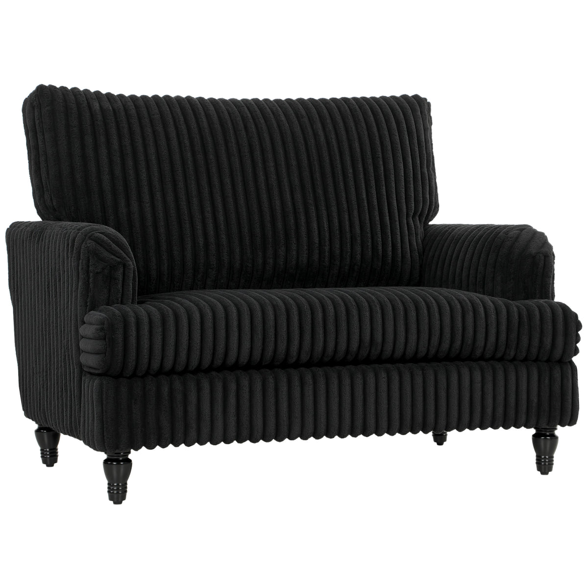 Corduroy Accent Armchair | Stripe Design | Turned Rubberwood Legs | 12cm Seat Cushion | 24cm Back Cushion | Adjustable Non-Slip Feet | 120kg | 115x82x82cm | Cream / Black