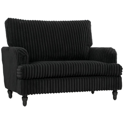 Corduroy Accent Armchair | Stripe Design | Turned Rubberwood Legs | 12cm Seat Cushion | 24cm Back Cushion | Adjustable Non-Slip Feet | 120kg | 115x82x82cm | Cream / Black