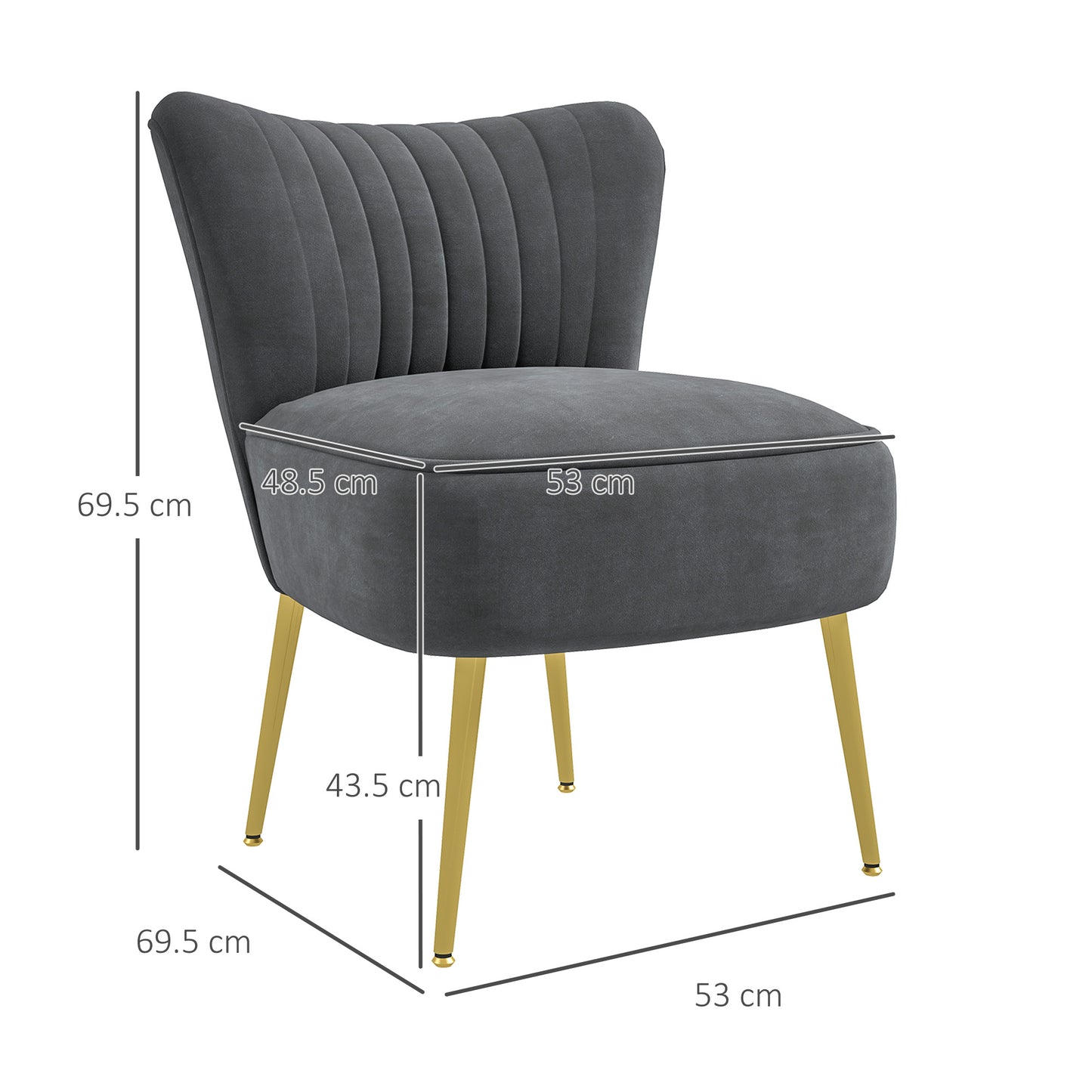 Modern Accent Chair, Upholstered Living Room Chair with Gold Tone Steel Legs, Wingback Armless Chair