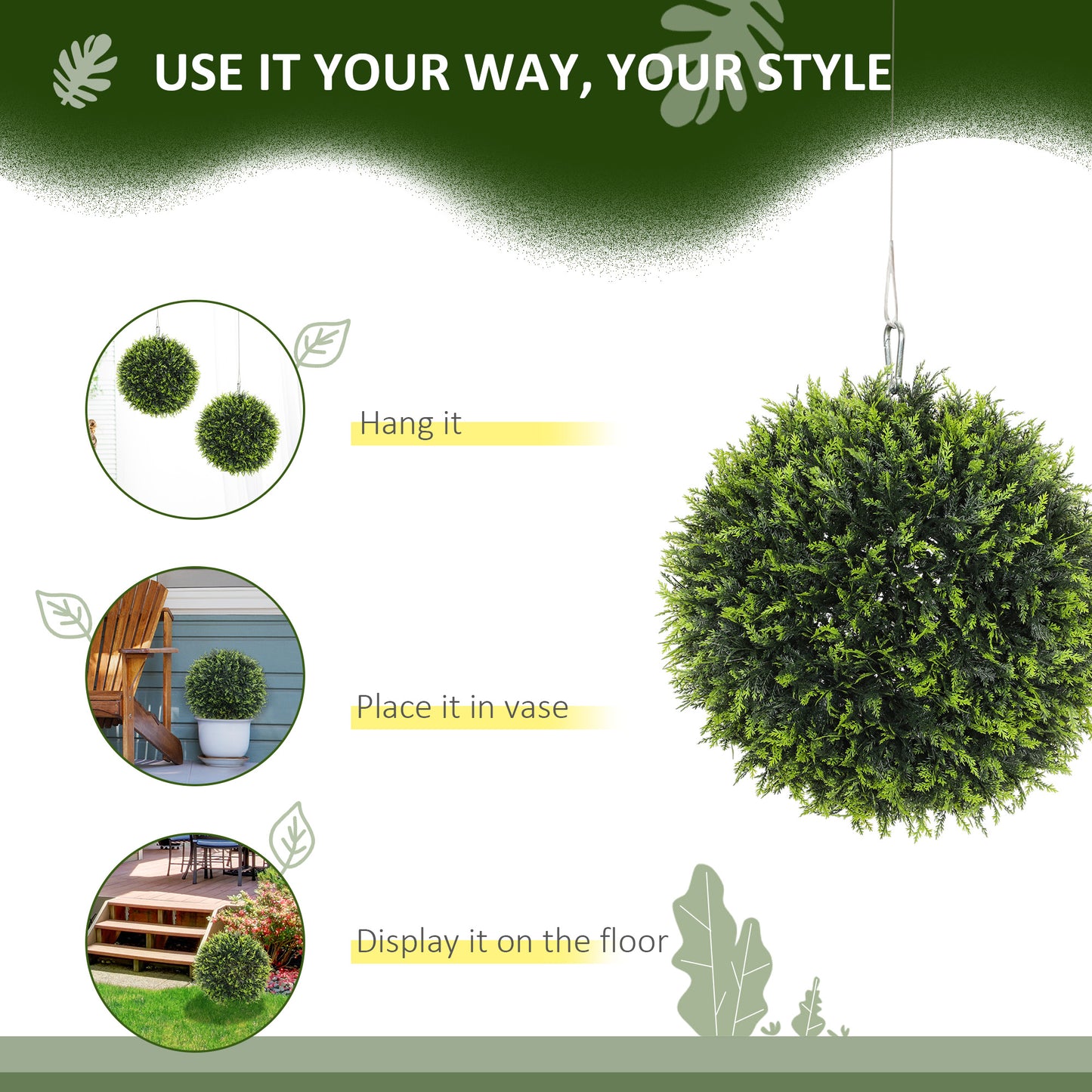 Set of 2 Artificial Plant Topiary Balls, UV-protected Fake Decorative Plants, Faux Plants for Home Indoor Outdoor Decor, 45cm, Green