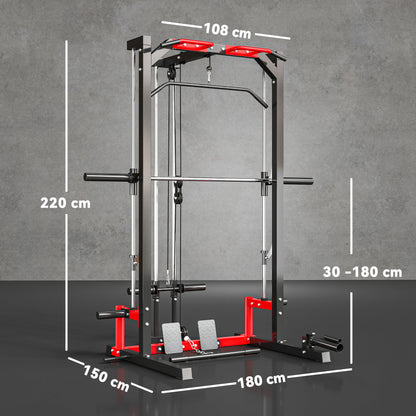 SPORTNOW Cable Crossover Machine, Multi-Function Power Rack with Pull Up Bar, Lat Pull Down System, Squat Rack, Barbell Bar