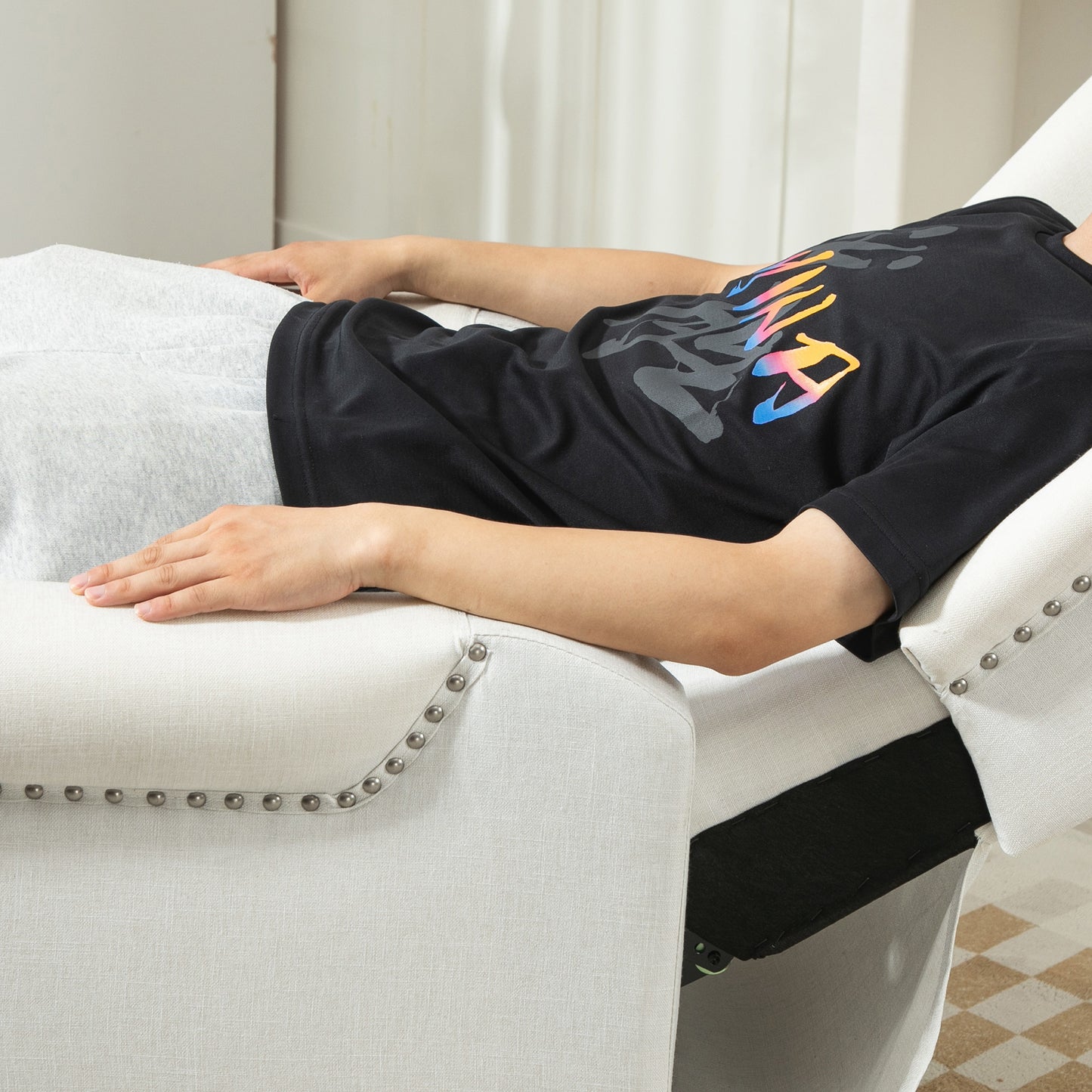 Recliner Armchair, Vintage Retro Style Reclining Chair with Nail Head Trim, Wingback Chair with Button Tufted Back and Footrest