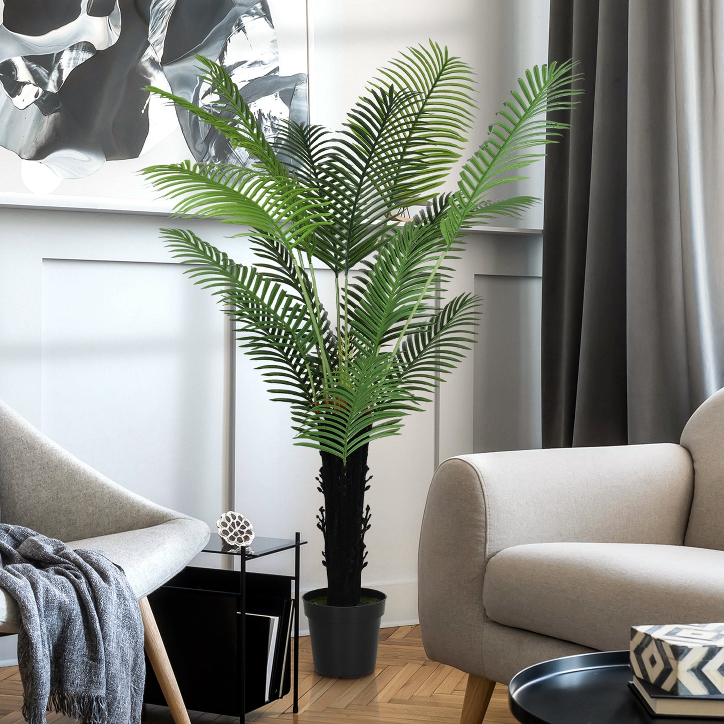 175cm Artificial Areca Palm Tree with 16 PE Leaves, Decorative Artificial Plant with Plastic Pot and Flocked Soil, Fake Plant