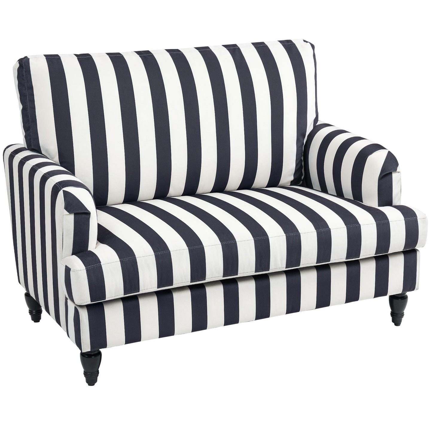 Modern Accent Chair, Velvet Single Sofa Armchair with Stripe, Turned Legs and Wide Seat, Upholstered Snuggle Chair for Living Room, Black and White