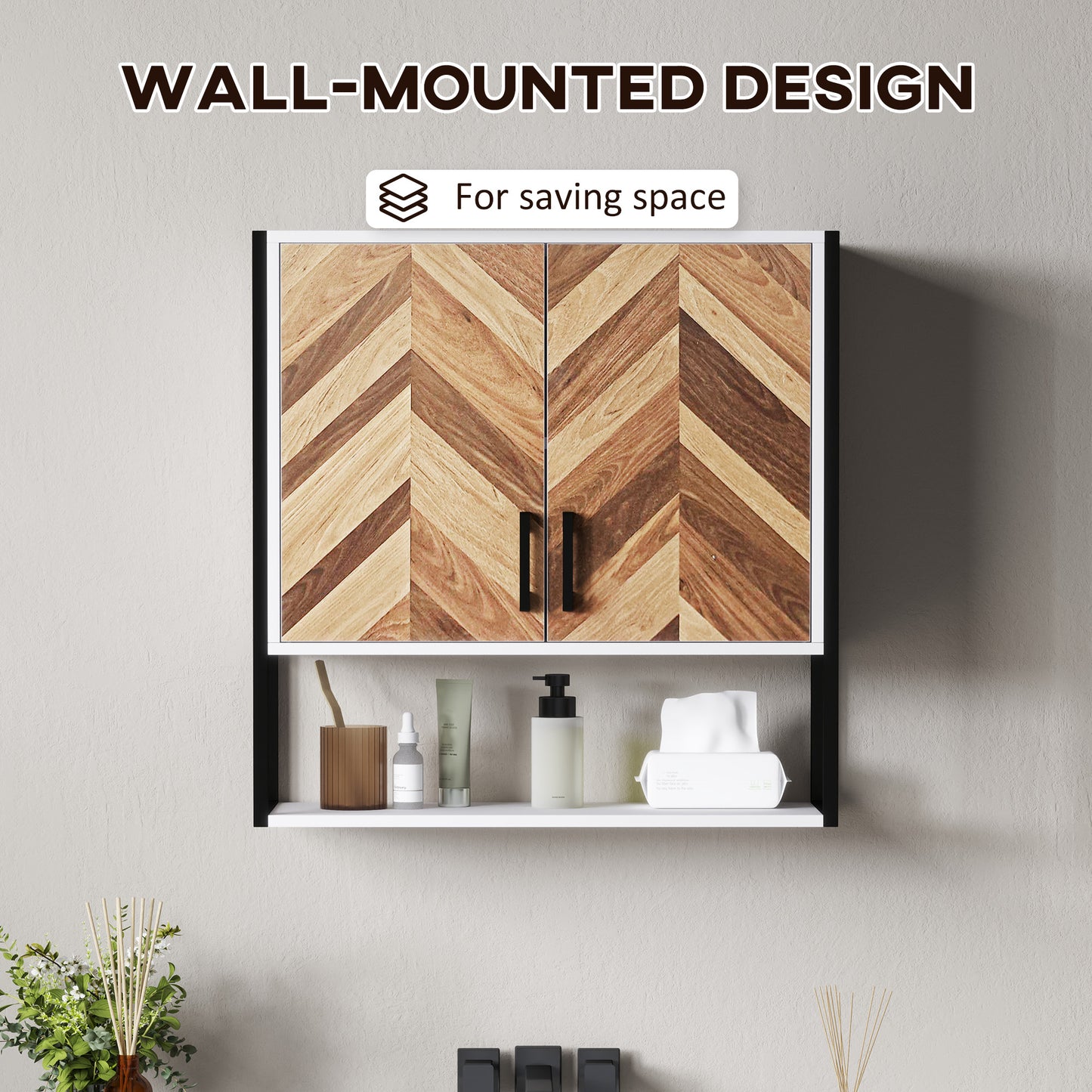 Retro Vintage Style Bathroom Cabinet Wall Mounted, Bathroom Wall Cabinet Medicine Cabinet with 2 Doors, Adjustable Shelf, Walnut