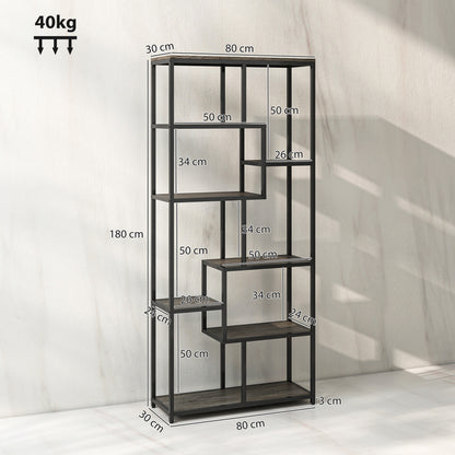 Seven-Tier Geometric Bookcase - Grey/Black