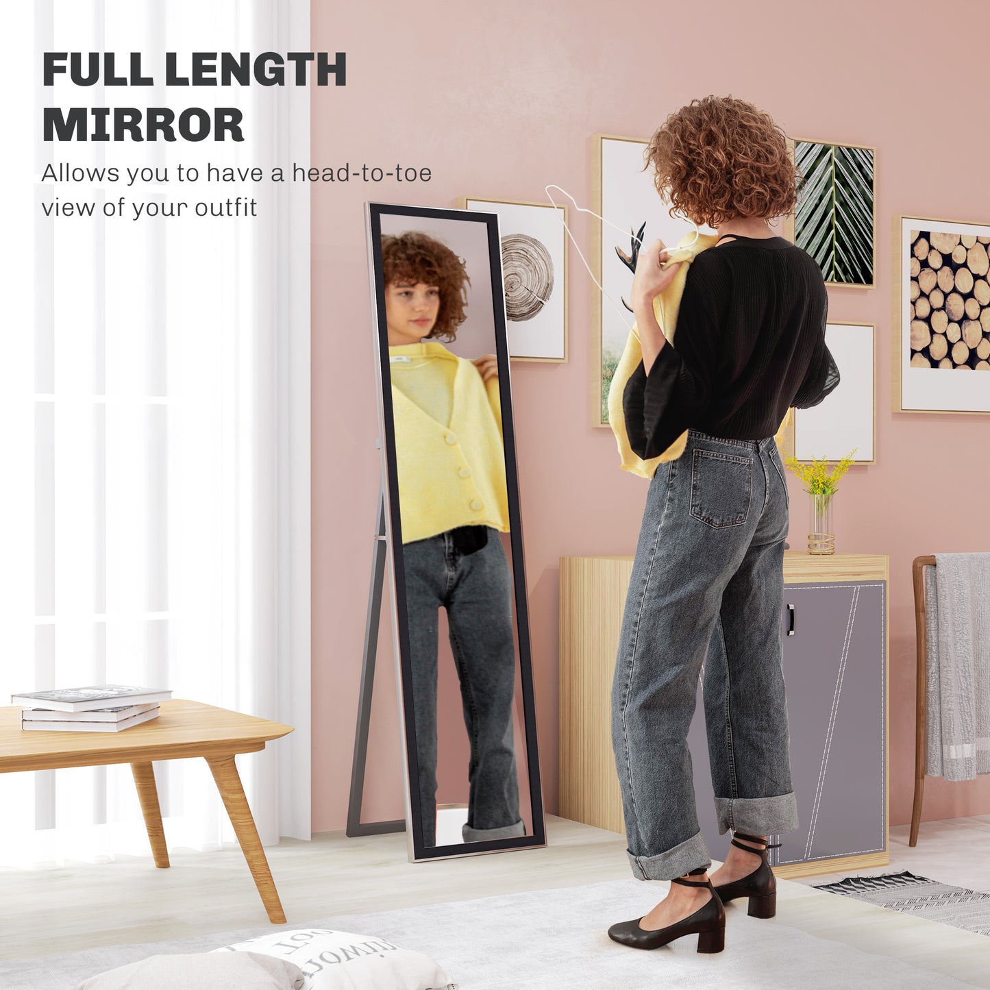 Full Length Mirror, 37 x 157cm Wall Mounted, Leaning, Free Standing Mirror, Framed Full Body Mirror for Living Room, Bedroom, Black