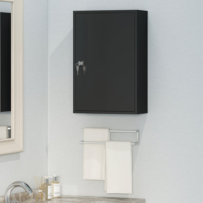 Kleankin 3-Tier Wall-Mounted Lockable Medicine Cabinet | Black Steel | 40x18x60cm | 2 Keys | Rust-Resistant | Pre-Drilled | Bathroom Kitchen | First Aid Storage