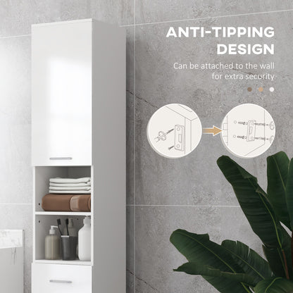 Kleankin 71" Tall Slim Bathroom Storage Cabinet, Tall Narrow Cupboard with Drawer, Open Shelves, 2 Doors Cabinets and Adjustable Shelves for Kitchen - White