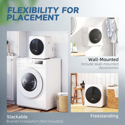 4kg Vented Tumble Dryer, 800W Compact Freestanding Front Tumble Dryer with Stainless Steel Tub and Customisable Timer, Wall-Mounted Portable Small Clothes Drying Machine, White
