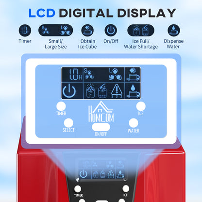 3L Ice Maker Machine and Water Dispenser, 12kg in 24H, 2 Sizes 9 Ice Cubes Ready in 6-10 Mins Ice Machine, Red