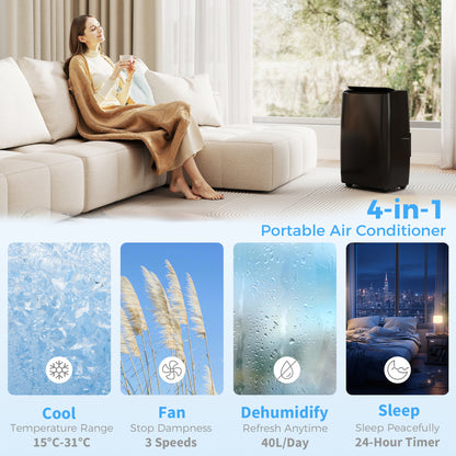 Portable Air Conditioner 14000 BTU, 4-in-1 Air Conditioning Unit, Dehumidifier, Cooling, Fan, Children Lock, 40m²