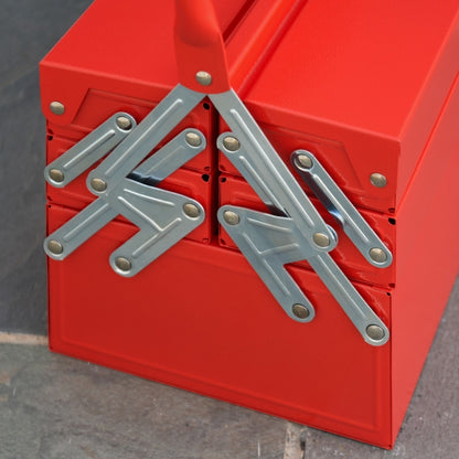 Durhand Metal Tool Box 3 Tier 5 Tray Professional Portable Storage Cabinet Workshop Cantilever Toolbox with Carry Handle, 45cmx20cmx34.5cm, Red